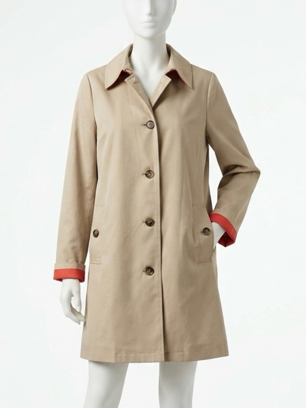 JESSICA Beige Trench Coat Orange Lining Pop-of-Color Cuffs Medium Fall Preppy
